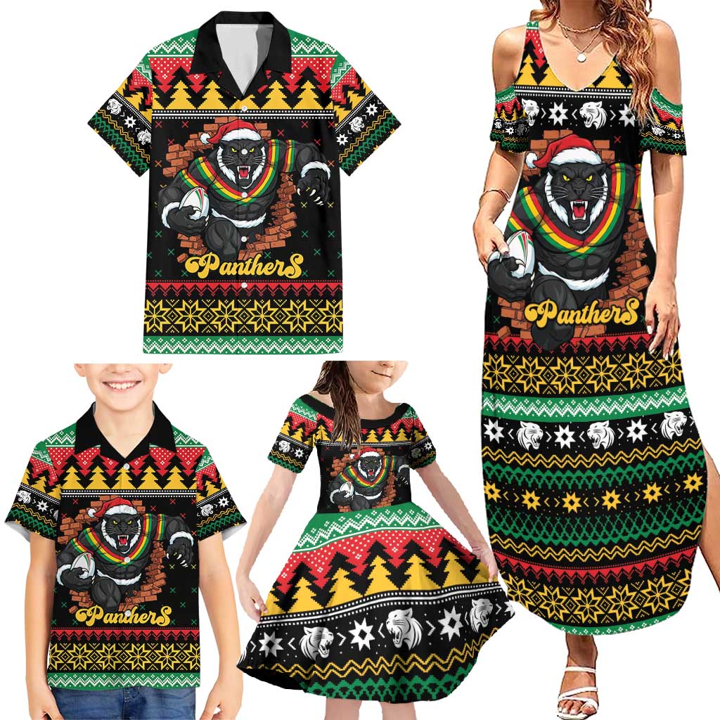 Merry Panther Roar Personalized Family Matching Summer Maxi Dress and Hawaiian Shirt Christmas Rugby League Spirit - Aussie Hoodie