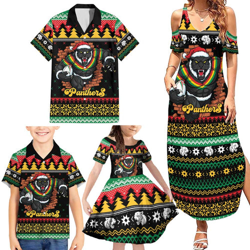 Merry Panther Roar Personalized Family Matching Summer Maxi Dress and Hawaiian Shirt Christmas Rugby League Spirit - Aussie Hoodie