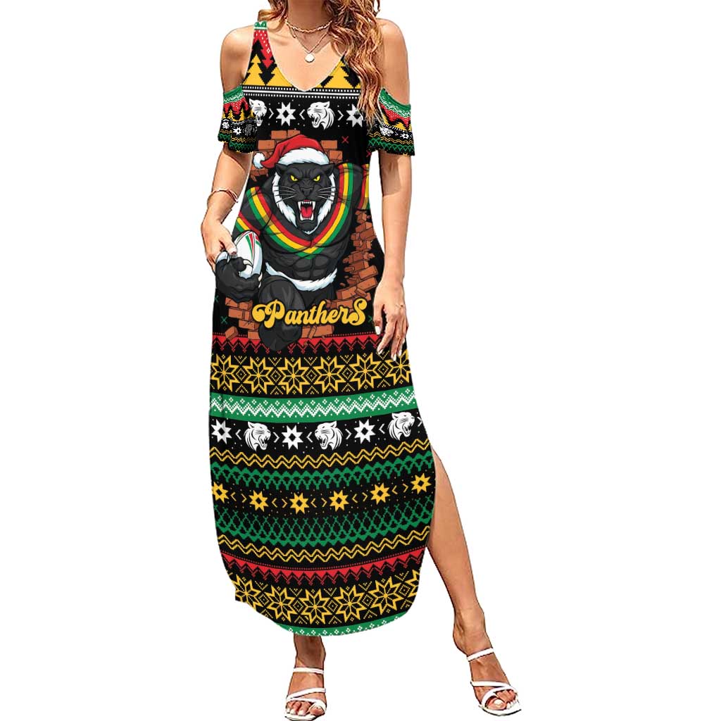 Merry Panther Roar Personalized Family Matching Summer Maxi Dress and Hawaiian Shirt Christmas Rugby League Spirit - Aussie Hoodie
