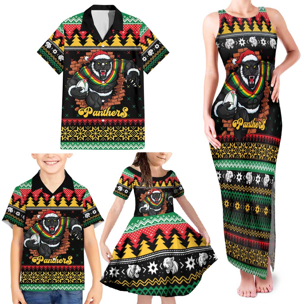 Merry Panther Roar Personalized Family Matching Tank Maxi Dress and Hawaiian Shirt Christmas Rugby League Spirit - Aussie Hoodie