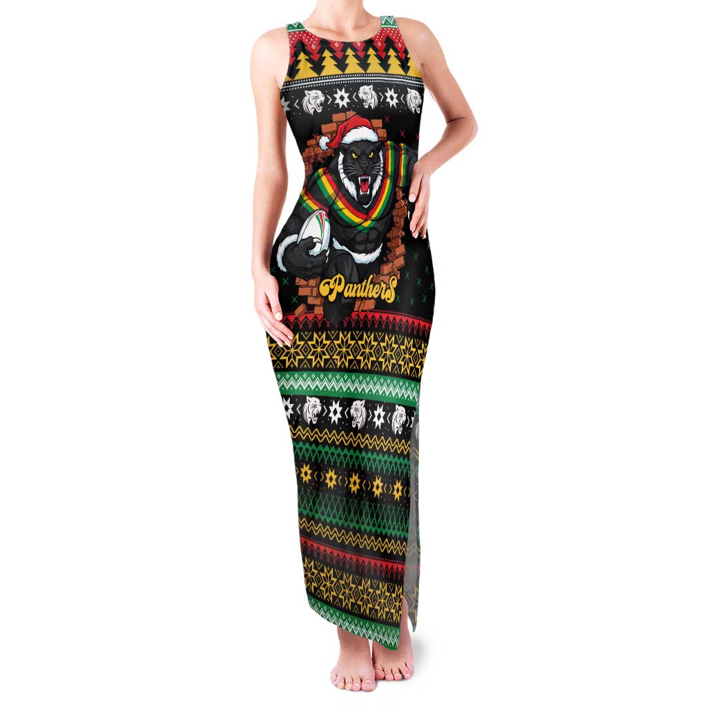 Merry Panther Roar Personalized Family Matching Tank Maxi Dress and Hawaiian Shirt Christmas Rugby League Spirit - Aussie Hoodie