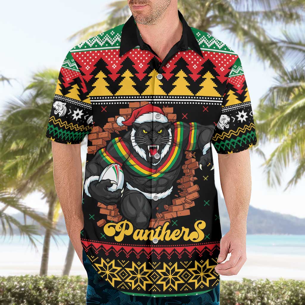 Merry Panther Roar Personalized Hawaiian Shirt Christmas Rugby League Spirit - Aussie Hoodie