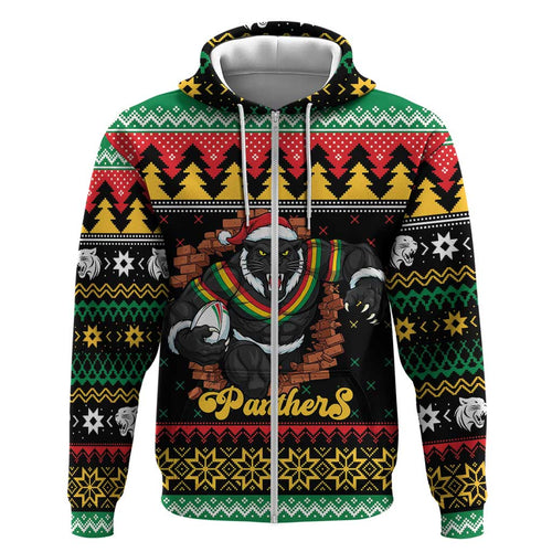 Merry Panther Roar Personalized Hoodie Christmas Rugby League Spirit - Aussie Hoodie