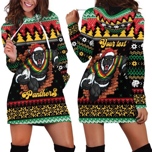 Merry Panther Roar Personalized Hoodie Dress Christmas Rugby League Spirit - Aussie Hoodie