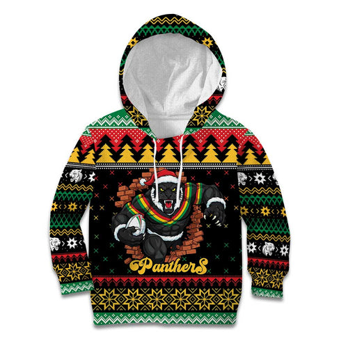 Merry Panther Roar Personalized Kid Hoodie Christmas Rugby League Spirit - Aussie Hoodie