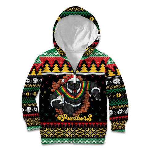 Merry Panther Roar Personalized Kid Hoodie Christmas Rugby League Spirit - Aussie Hoodie