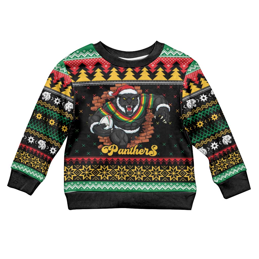 Merry Panther Roar Personalized Kid Ugly Christmas Sweater Christmas Rugby League Spirit - Aussie Hoodie