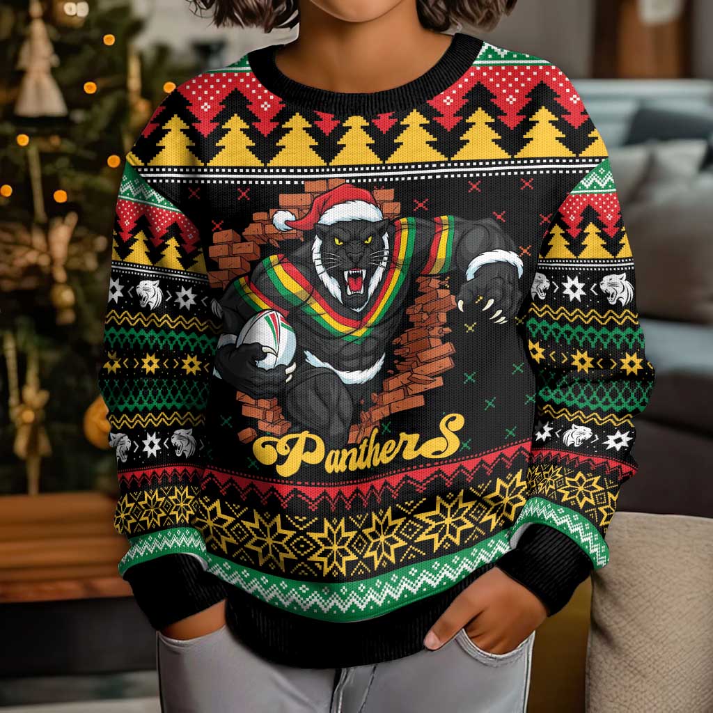 Merry Panther Roar Personalized Kid Ugly Christmas Sweater Christmas Rugby League Spirit - Aussie Hoodie