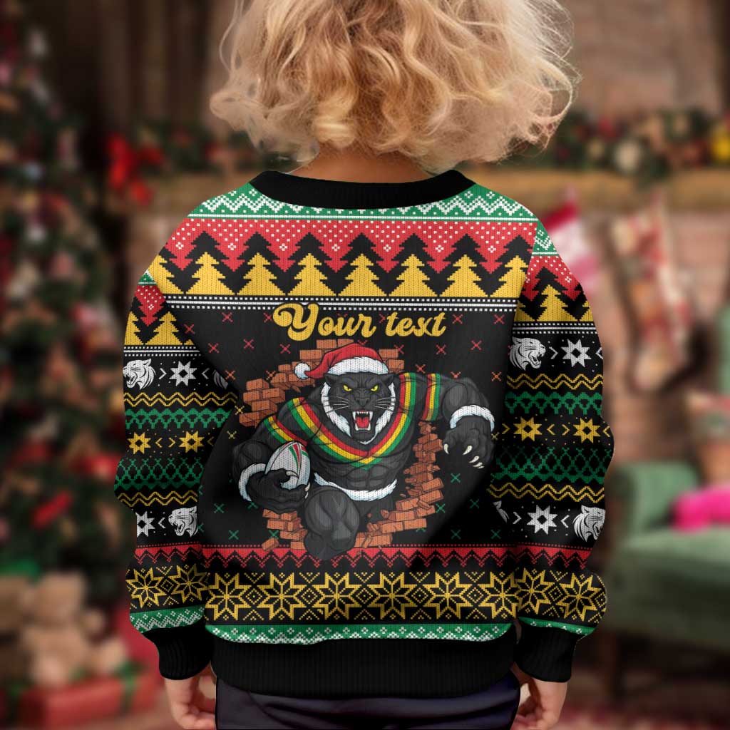 Merry Panther Roar Personalized Kid Ugly Christmas Sweater Christmas Rugby League Spirit - Aussie Hoodie