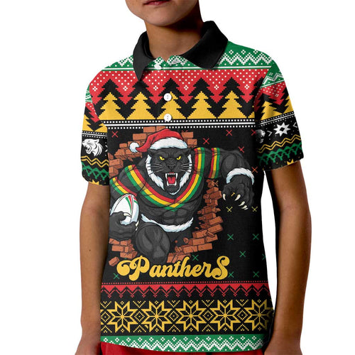 Merry Panther Roar Personalized Kid Polo Shirt Christmas Rugby League Spirit - Aussie Hoodie