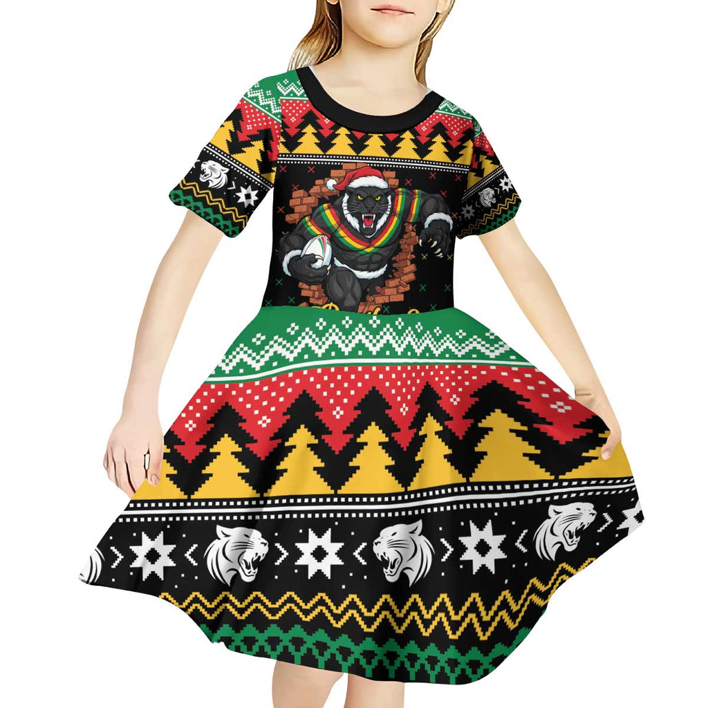 Merry Panther Roar Personalized Kid Short Sleeve Dress Christmas Rugby League Spirit - Aussie Hoodie