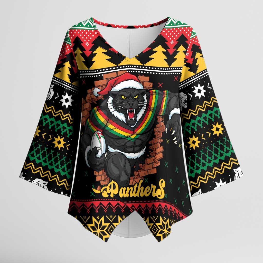 Merry Panther Roar Personalized Kimono Sleeve Blouse Christmas Rugby League Spirit - Aussie Hoodie
