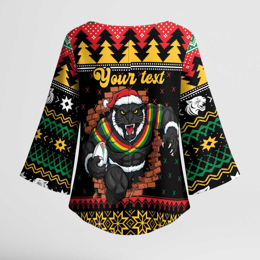 Merry Panther Roar Personalized Kimono Sleeve Blouse Christmas Rugby League Spirit - Aussie Hoodie