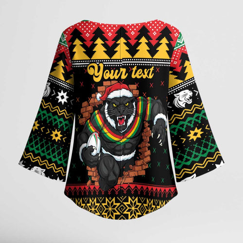 Merry Panther Roar Personalized Kimono Sleeve Blouse Christmas Rugby League Spirit - Aussie Hoodie