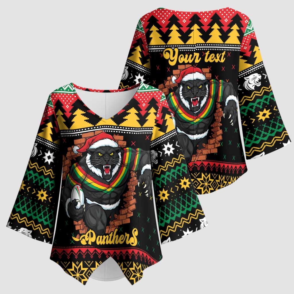 Merry Panther Roar Personalized Kimono Sleeve Blouse Christmas Rugby League Spirit - Aussie Hoodie