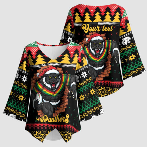 Merry Panther Roar Personalized Kimono Sleeve Blouse Christmas Rugby League Spirit - Aussie Hoodie