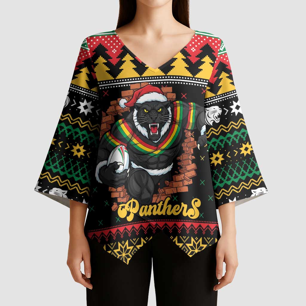Merry Panther Roar Personalized Kimono Sleeve Blouse Christmas Rugby League Spirit - Aussie Hoodie