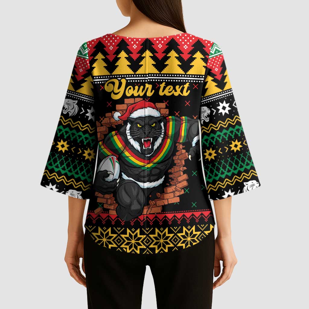 Merry Panther Roar Personalized Kimono Sleeve Blouse Christmas Rugby League Spirit - Aussie Hoodie