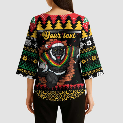 Merry Panther Roar Personalized Kimono Sleeve Blouse Christmas Rugby League Spirit - Aussie Hoodie
