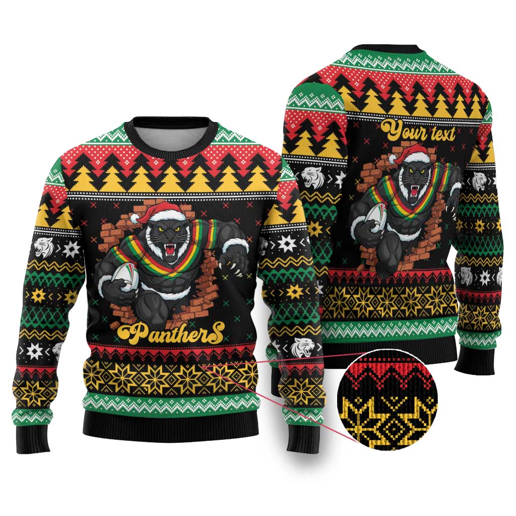 Merry Panther Roar Personalized Ugly Christmas Sweater Christmas Rugby League Spirit - Aussie Hoodie
