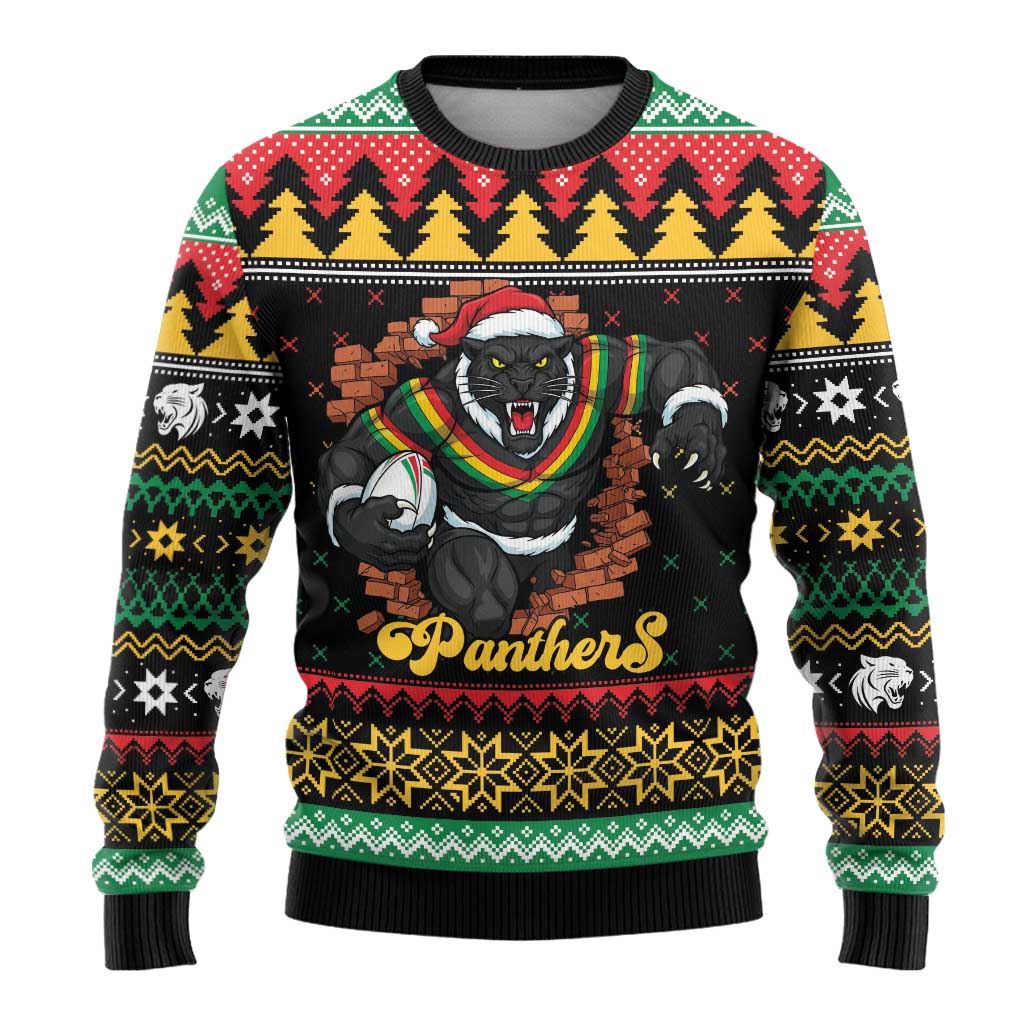 Merry Panther Roar Personalized Ugly Christmas Sweater Christmas Rugby League Spirit - Aussie Hoodie