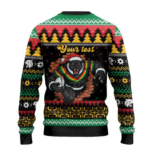 Merry Panther Roar Personalized Ugly Christmas Sweater Christmas Rugby League Spirit - Aussie Hoodie