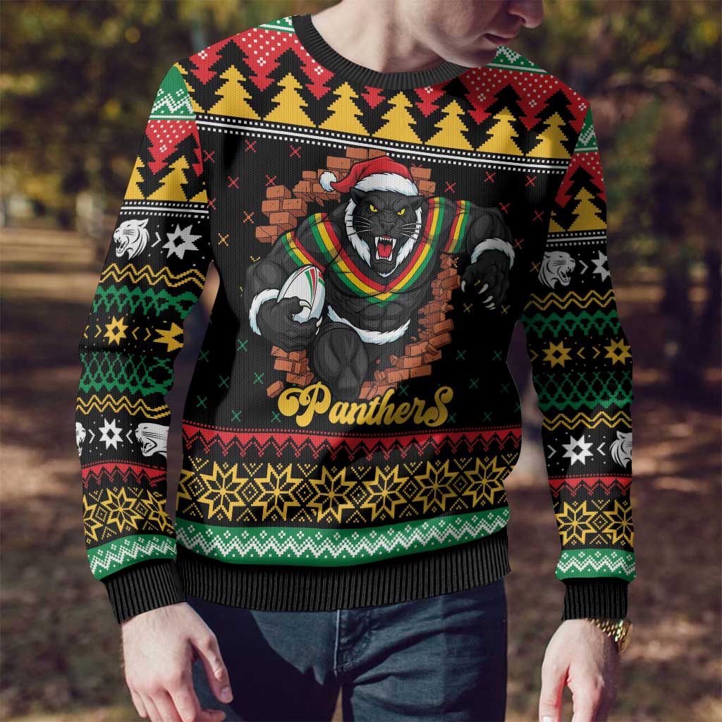 Merry Panther Roar Personalized Ugly Christmas Sweater Christmas Rugby League Spirit - Aussie Hoodie