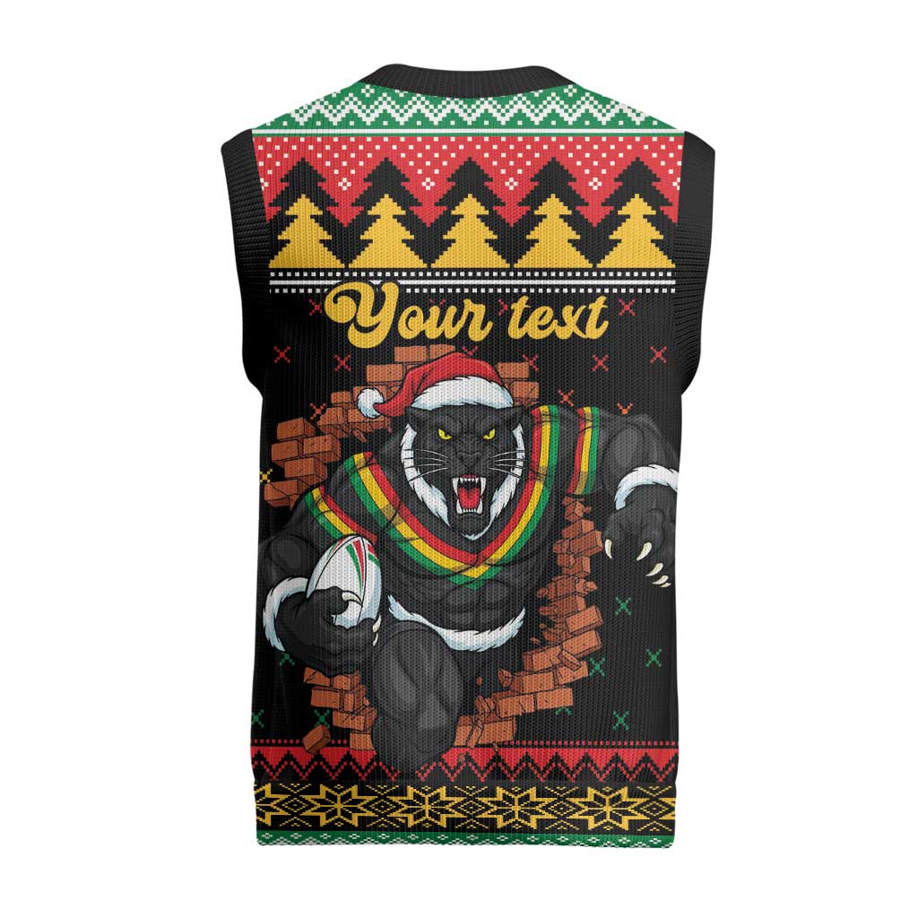 Merry Panther Roar Personalized Christmas Knitted V-Neck Vest Christmas Rugby League Spirit - Aussie Hoodie