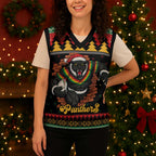 Merry Panther Roar Personalized Christmas Knitted V-Neck Vest Christmas Rugby League Spirit - Aussie Hoodie