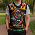 Merry Panther Roar Personalized Christmas Knitted V-Neck Vest Christmas Rugby League Spirit - Aussie Hoodie