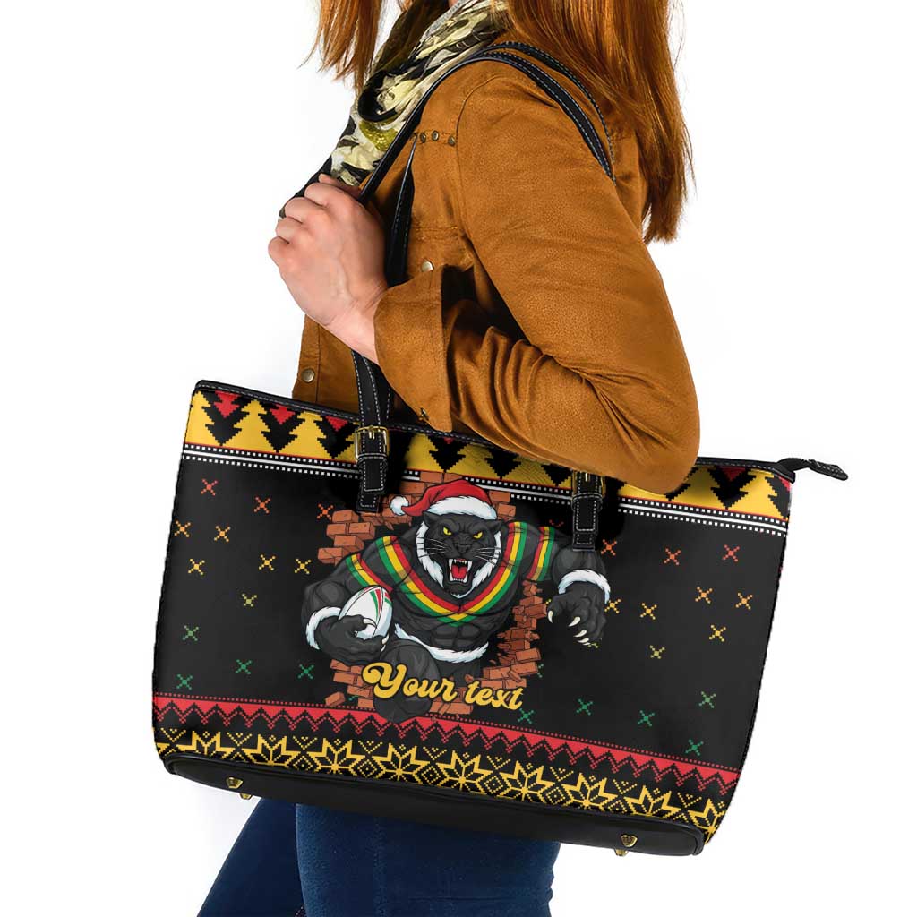 Merry Panther Roar Personalized Leather Tote Bag Christmas Rugby League Spirit - Aussie Hoodie