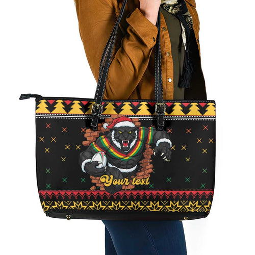 Merry Panther Roar Personalized Leather Tote Bag Christmas Rugby League Spirit - Aussie Hoodie