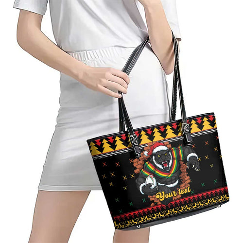 Merry Panther Roar Personalized Leather Tote Bag Christmas Rugby League Spirit - Aussie Hoodie