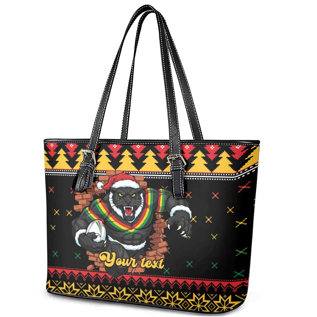 Merry Panther Roar Personalized Leather Tote Bag Christmas Rugby League Spirit - Aussie Hoodie