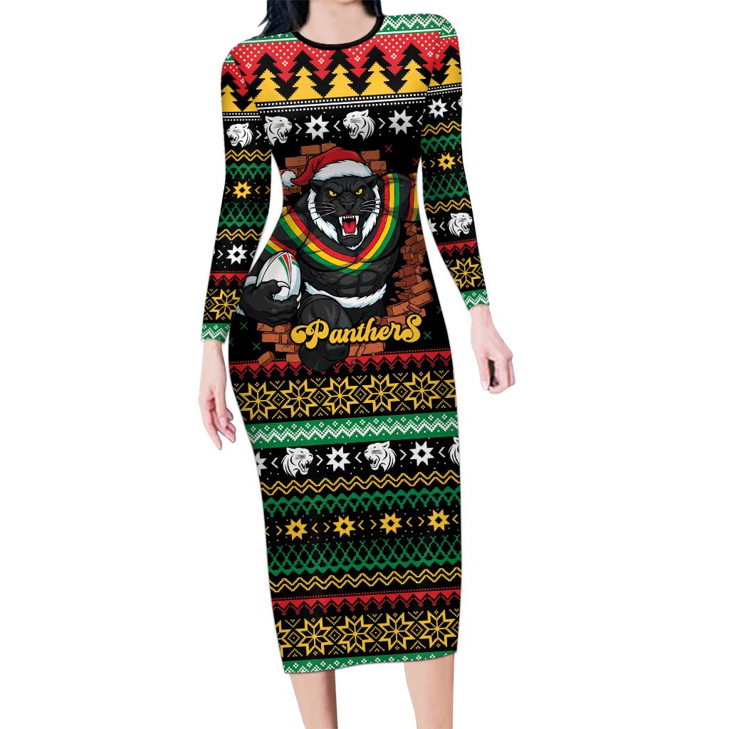 Merry Panther Roar Personalized Long Sleeve Bodycon Dress Christmas Rugby League Spirit - Aussie Hoodie