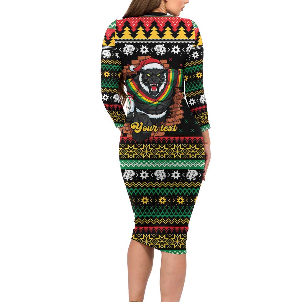 Merry Panther Roar Personalized Long Sleeve Bodycon Dress Christmas Rugby League Spirit - Aussie Hoodie