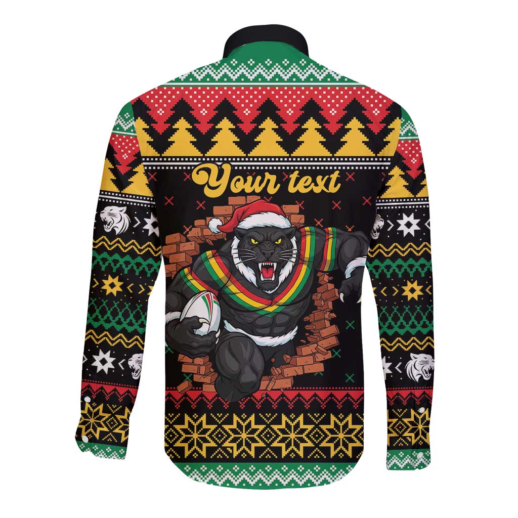 Merry Panther Roar Personalized Long Sleeve Button Shirt Christmas Rugby League Spirit - Aussie Hoodie