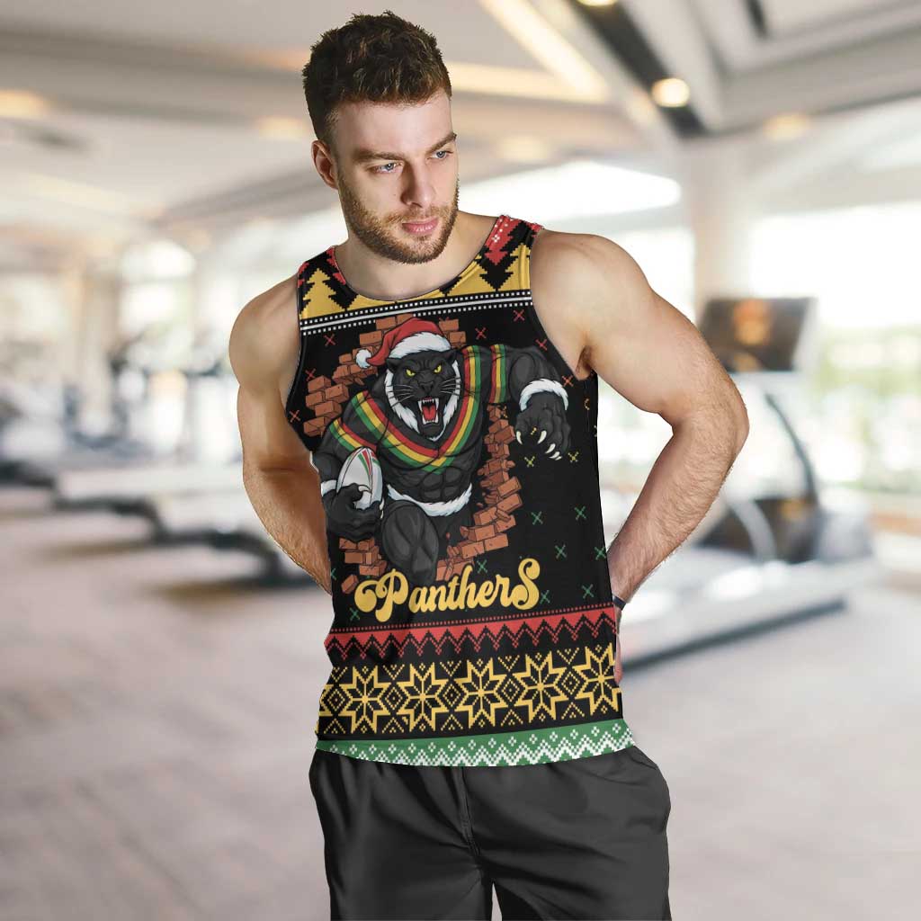 Merry Panther Roar Personalized Men Tank Top Christmas Rugby League Spirit - Aussie Hoodie