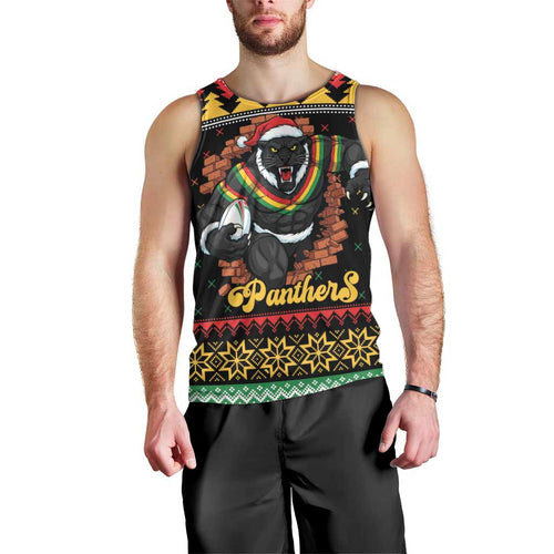 Merry Panther Roar Personalized Men Tank Top Christmas Rugby League Spirit - Aussie Hoodie