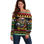 Merry Panther Roar Personalized Off Shoulder Sweater Christmas Rugby League Spirit - Aussie Hoodie