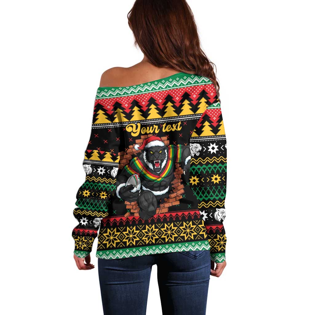 Merry Panther Roar Personalized Off Shoulder Sweater Christmas Rugby League Spirit - Aussie Hoodie