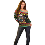 Merry Panther Roar Personalized Off Shoulder Sweater Christmas Rugby League Spirit - Aussie Hoodie
