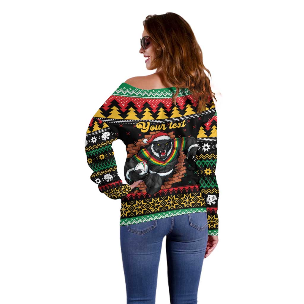 Merry Panther Roar Personalized Off Shoulder Sweater Christmas Rugby League Spirit - Aussie Hoodie