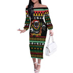 Merry Panther Roar Personalized Off The Shoulder Long Sleeve Dress Christmas Rugby League Spirit - Aussie Hoodie