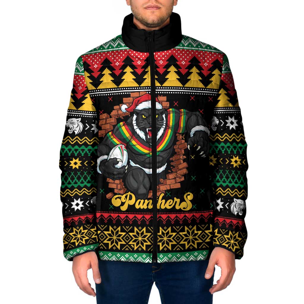 Merry Panther Roar Personalized Padded Jacket Christmas Rugby League Spirit - Aussie Hoodie