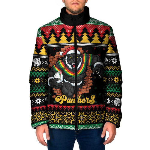 Merry Panther Roar Personalized Padded Jacket Christmas Rugby League Spirit - Aussie Hoodie