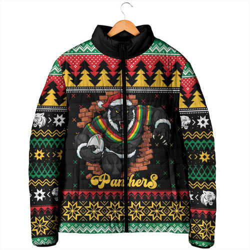 Merry Panther Roar Personalized Padded Jacket Christmas Rugby League Spirit - Aussie Hoodie