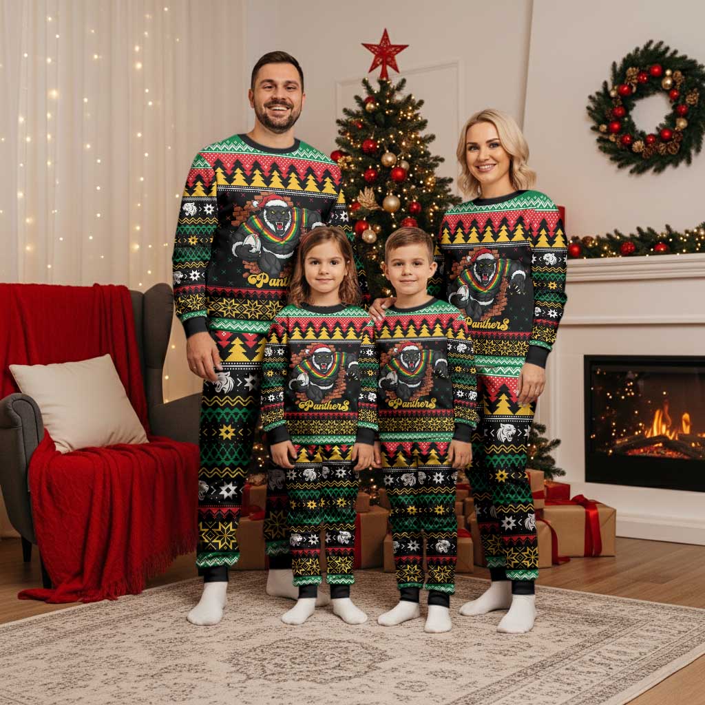 Merry Panther Roar Personalized Christmas Pajama Set Christmas Rugby League Spirit - Aussie Hoodie