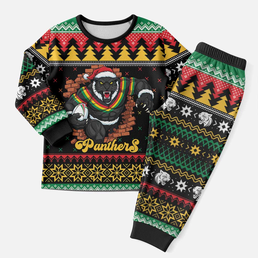 Merry Panther Roar Personalized Christmas Pajama Set Christmas Rugby League Spirit - Aussie Hoodie