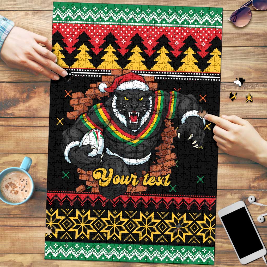 Merry Panther Roar Personalized Puzzle Christmas Rugby League Spirit - Aussie Hoodie